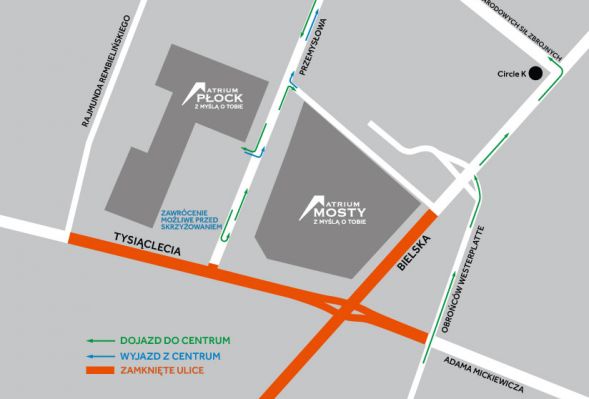 Zmiany w organizacji ruchu przy Atrium Mosty i Atrium Płock – III etap prac drogowych na ul. Tysiąclecia