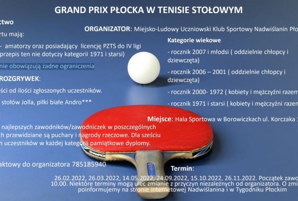 Grand Prix Płocka w tenisie stołowym.